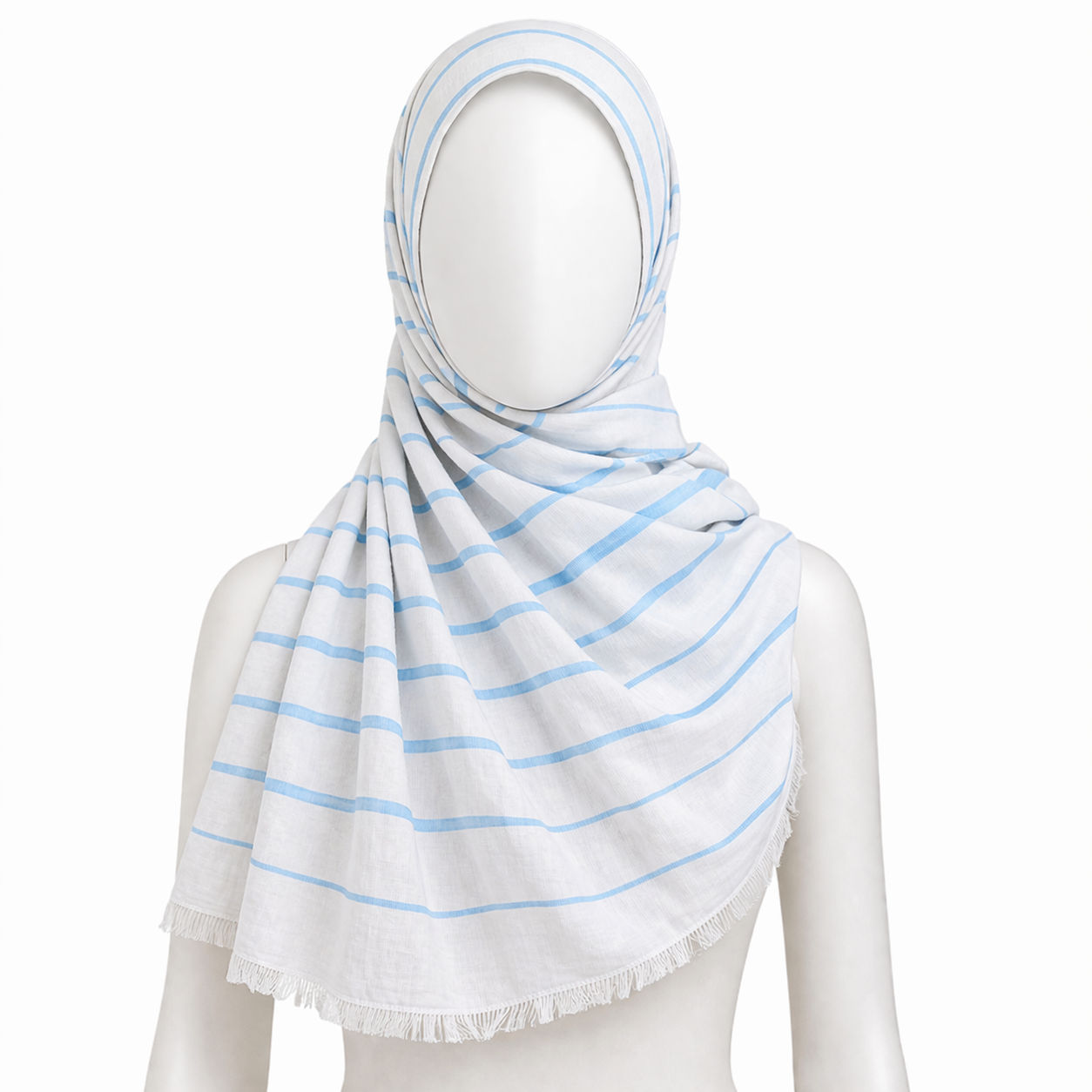 Blue And White Giza Stripes Cotton Scarf